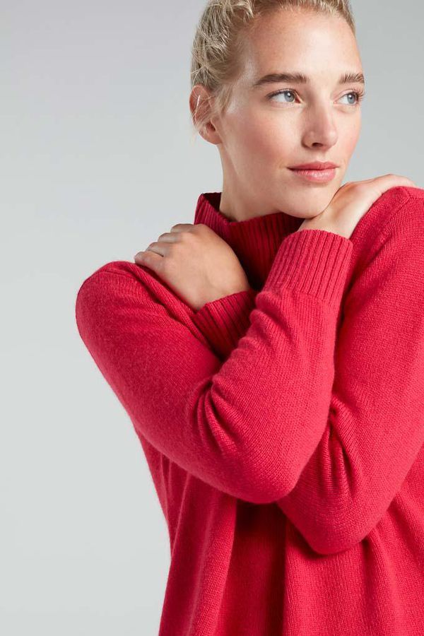 image of Boxy Rib-Neck Merino Bamboo Jumper in Persian Red