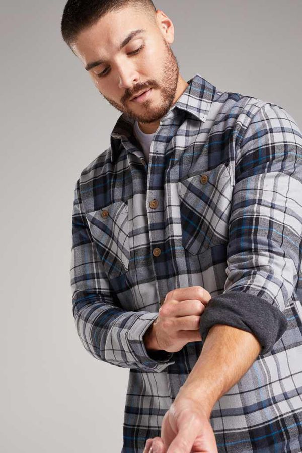 image of Dinnever Bamboo Overshirt in Mid Grey Check
