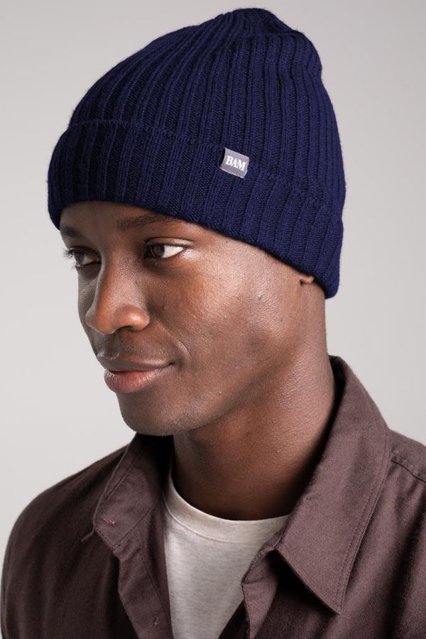 image of Mortimere Merino Bamboo Beanie in Navy Marl