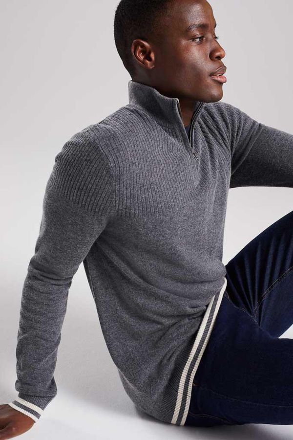 image of Origin Quarter Zip Bamboo Knit in Granite Grey  Marl