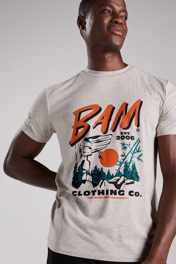 image of Adventure Print Bamboo Graphic T Shirt in Barley Marl
