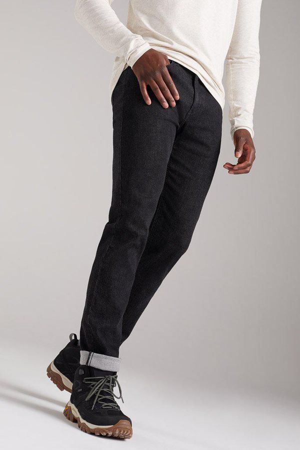 image of 73 Zero Tapered Leg Bamboo Jeans in Black Denim