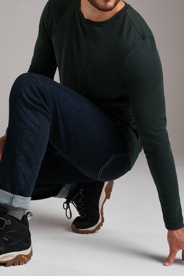 image of 73 Zero Tapered Leg Bamboo Jeans in Dark Blue Denim