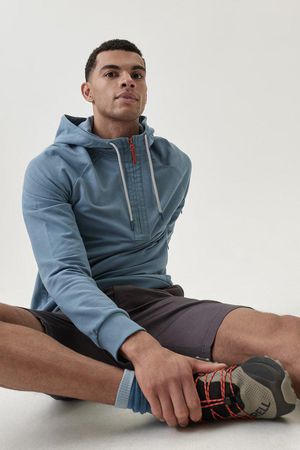 Sandpiper Hooded Half Zip Sweat in Bluestone
