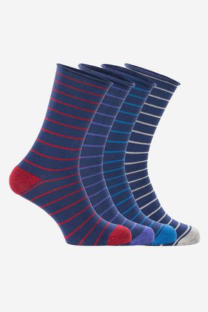 Bamboo Roll Top Socks Fluxton Pack 4 Pairs Blue