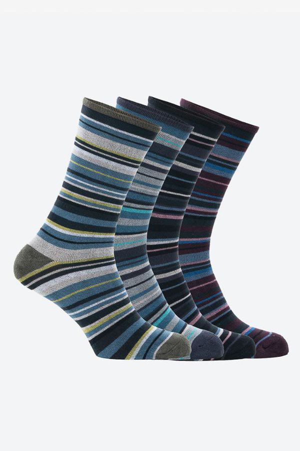 image of Bamboo Socks Varied Stripe Clovelly 4 Pack in Multi Colours Black/ Blue/ Grey