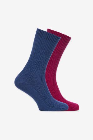 Bamboo Cable Knit Socks - 2 Pack in Navy and Claret
