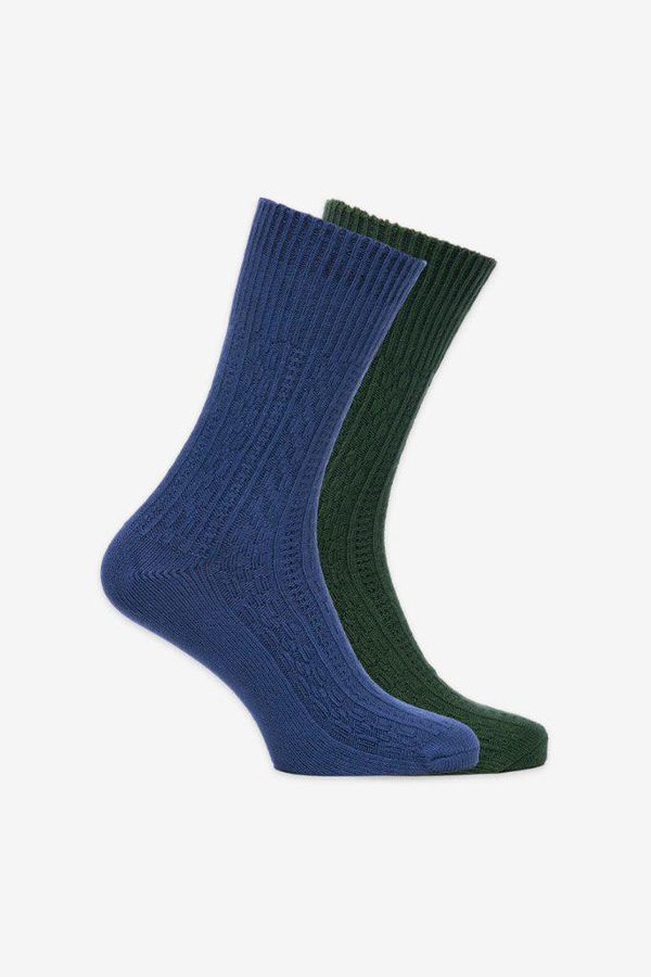 image of Bamboo Cable Knit Socks - 2 Pack in Navy and Deep Emerald