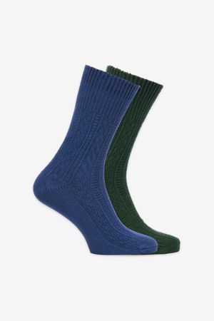 Bamboo Cable Knit Socks - 2 Pack in Navy and Deep Emerald