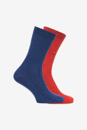 Bamboo Cable Knit Socks - 2 Pack in Navy and Rust Dawn