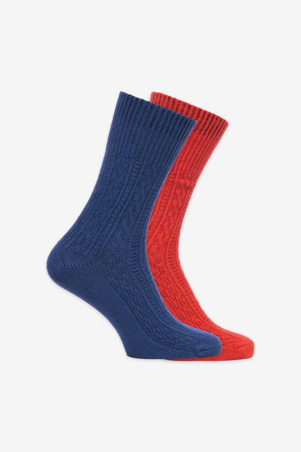 image of Bamboo Cable Knit Socks - 2 Pack in Navy and Rust Dawn
