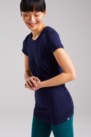 Gathered Hem Bamboo T-Shirt in Rich Navy Blue