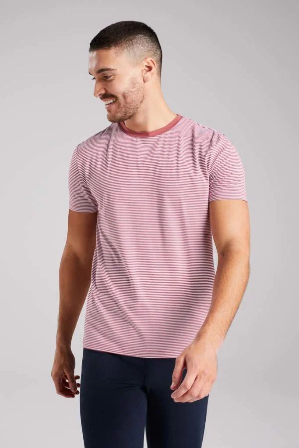 image of Origin Stripe Bamboo T-Shirt in Brick and White Stripe
