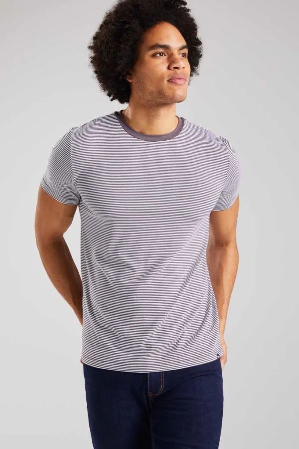 image of Origin Stripe Bamboo T-Shirt in Otter and White Stripe