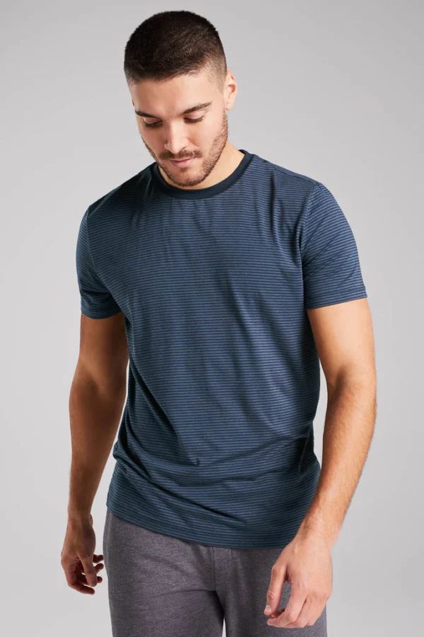 image of Origin Stripe Bamboo T-Shirt in Navy and Bantham Blue Stripe