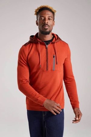 Hameldown Half Zip Hoodie in Rust Dawn Orange