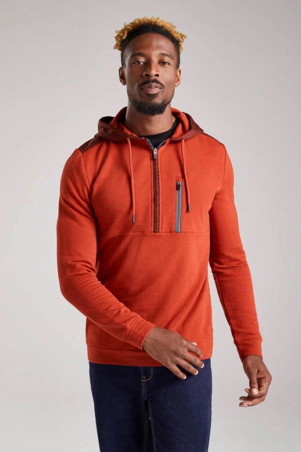 image of Hameldown Half Zip Hoodie in Rust Dawn Orange