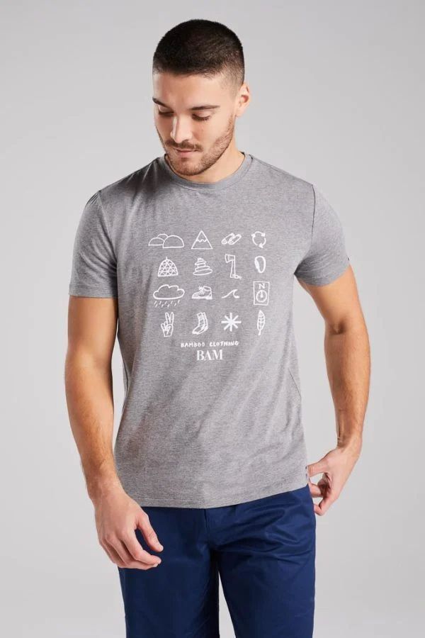 image of Icon Print Bamboo Graphic T-Shirt in Mid Grey Marl