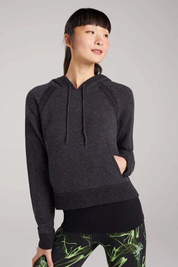 image of Tolcarne Merino Bamboo Cropped Hoody in Charcoal Marl