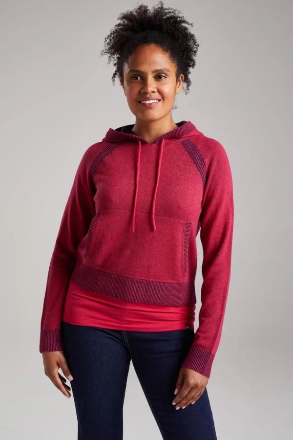image of Tolcarne Merino Bamboo Cropped Hoody in Persian Red
