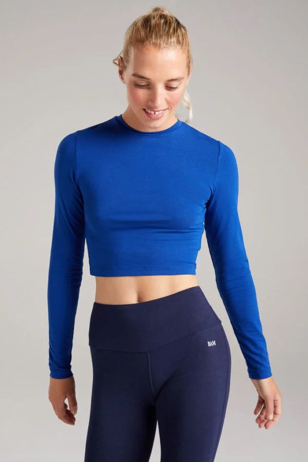 image of Horizon Bamboo Long Sleeve Cropped T-Shirt in Purple Dahlia