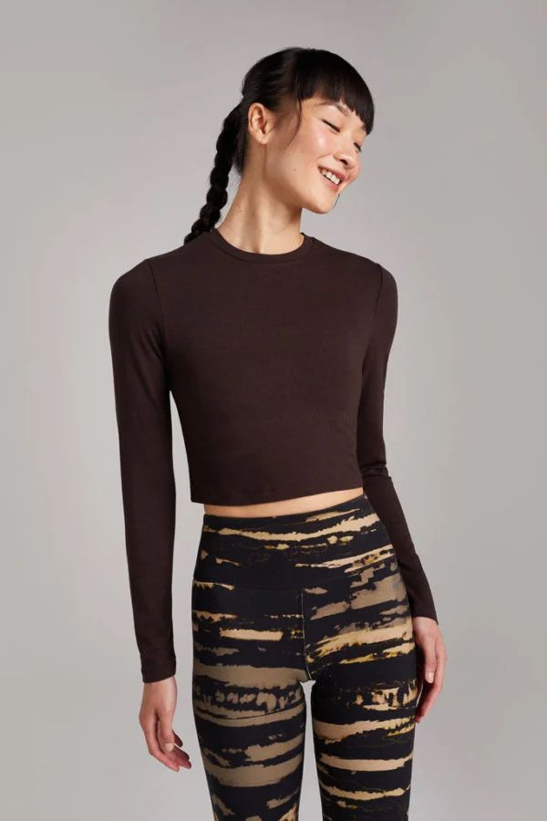 image of Horizon Bamboo Long Sleeve Cropped T-Shirt in Cocoa Brown