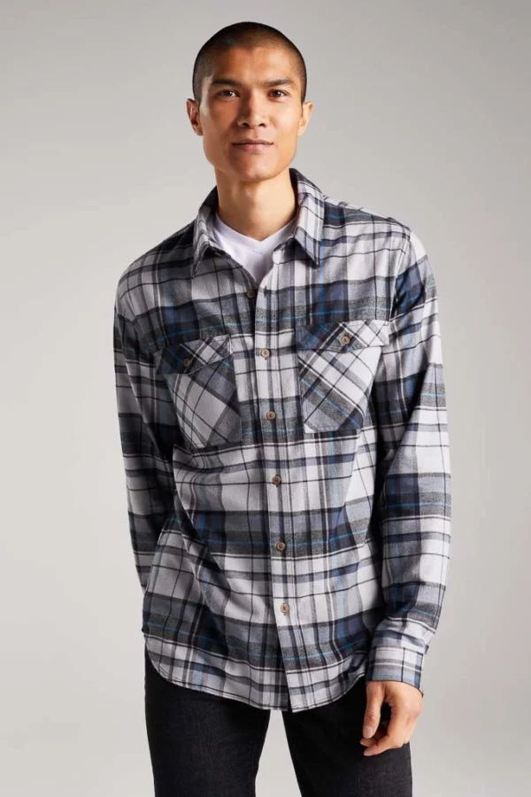 image of Garrow Bamboo Flannel Shirt in Mid Grey Check