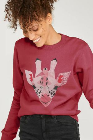 Pink Giraffe Sweater in Cherry Red