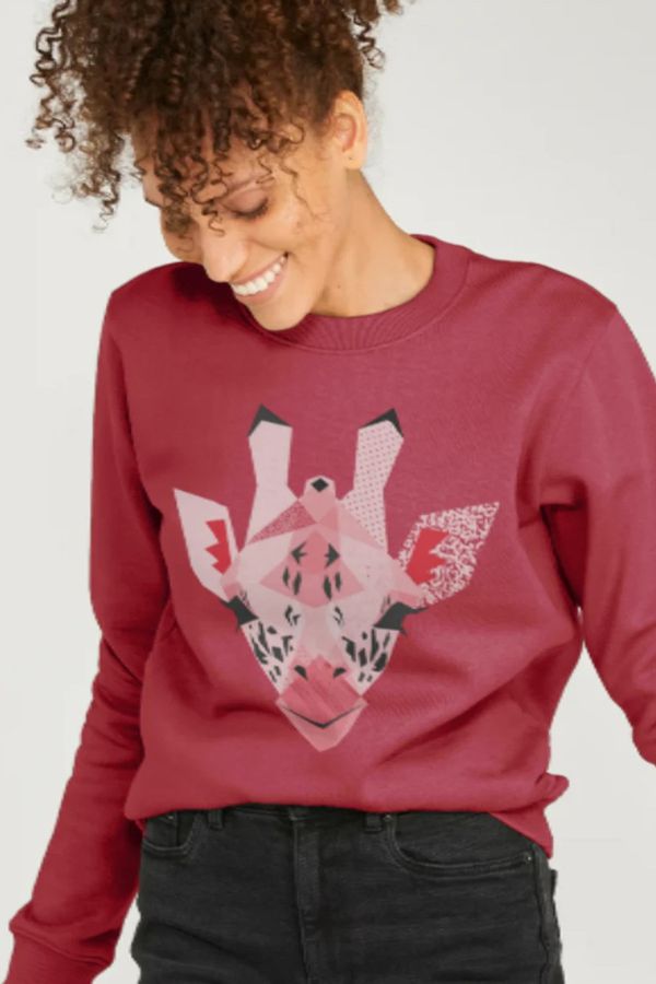 image of Pink Giraffe Sweater in Cherry Red
