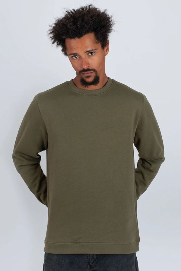 image of Plain Organic Cotton Sweater in Khaki Green
