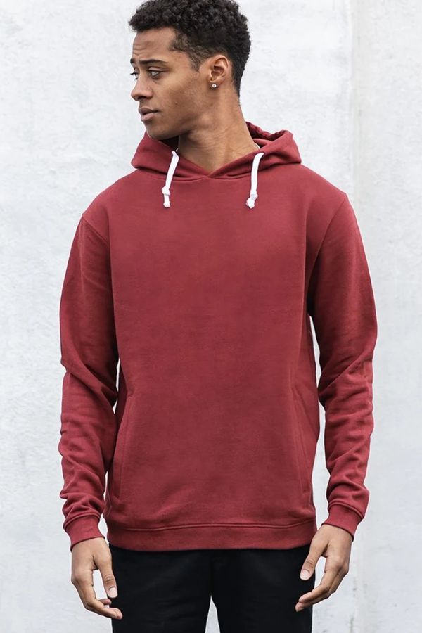 image of Plain Organic Cotton Hoodie in Maroon Red