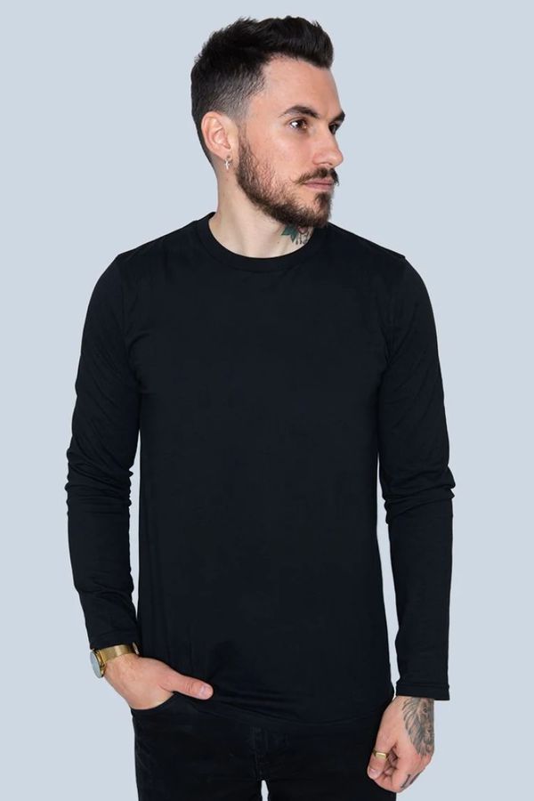 image of Plain Organic Cotton Long Sleeve T-Shirt in Black