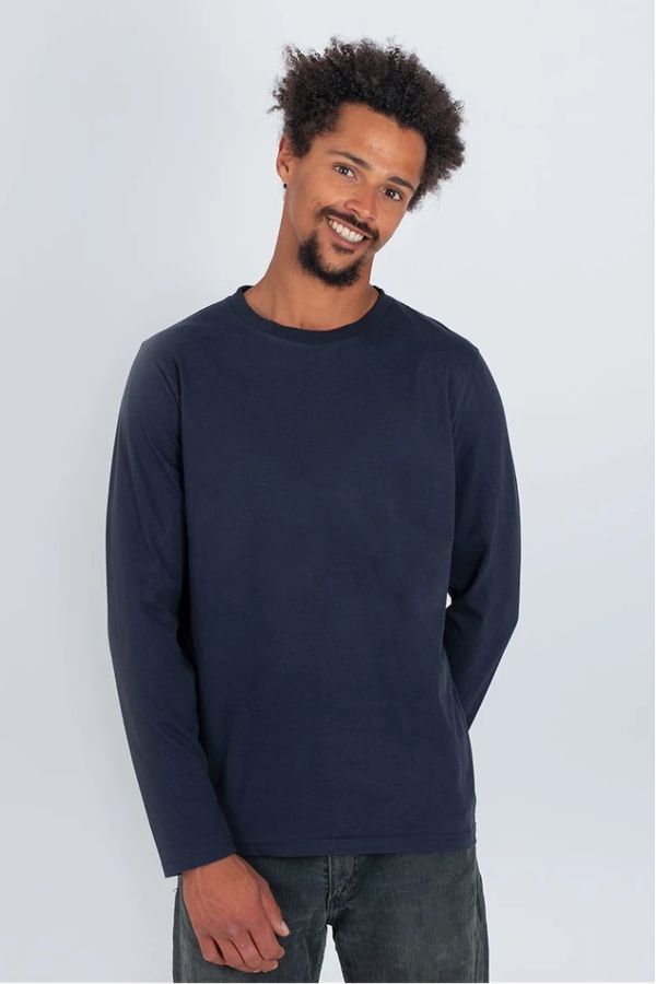 image of Plain Organic Cotton Long Sleeve T-Shirt in Navy Blue