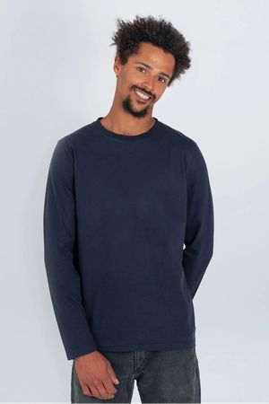 Plain Organic Cotton Long Sleeve T-Shirt in Navy Blue