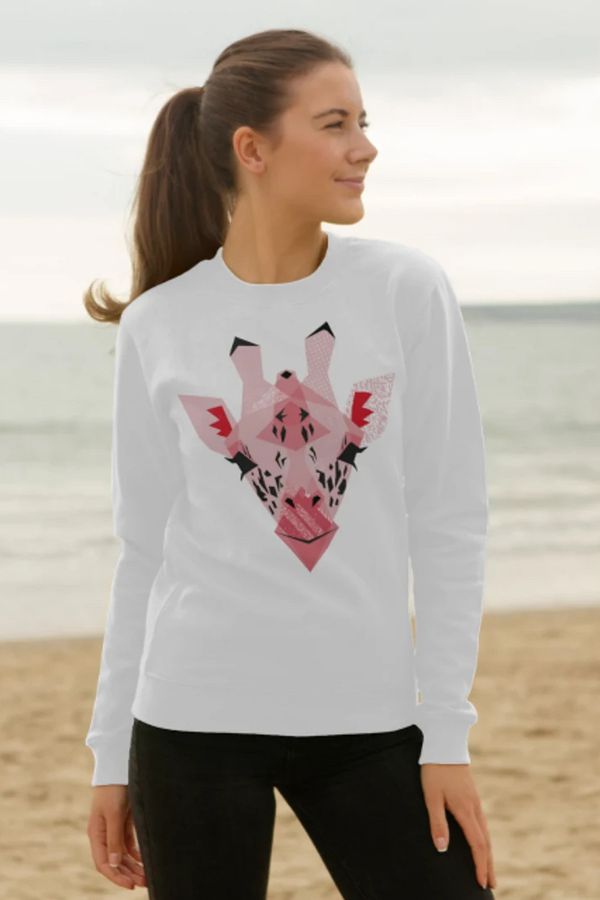 image of Pink Giraffe Sweater in White