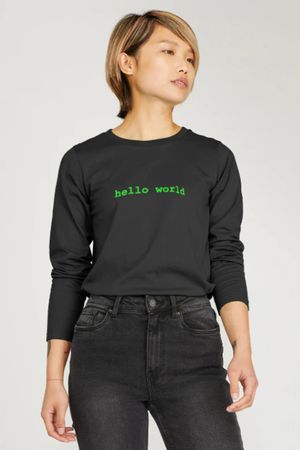 Hello World Long Sleeve T-Shirt For in Black