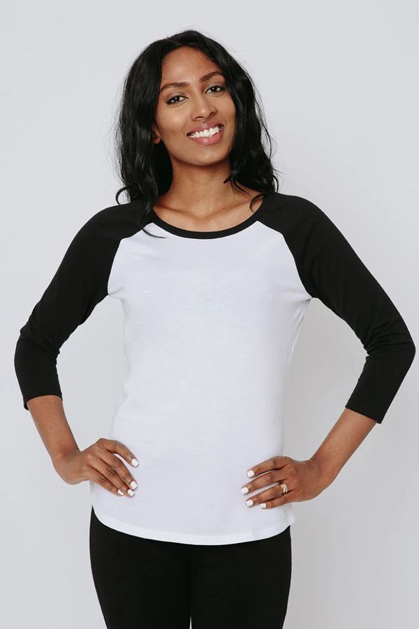 image of Plain Baseball Long Sleeve T-Shirt in White and Black