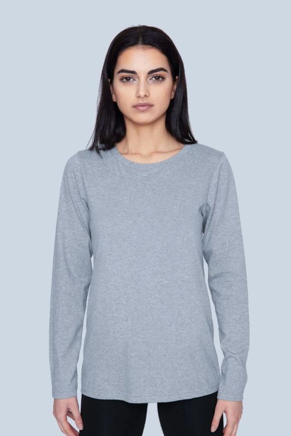 image of Plain Organic Cotton Long Sleeve T-Shirt in Light Grey