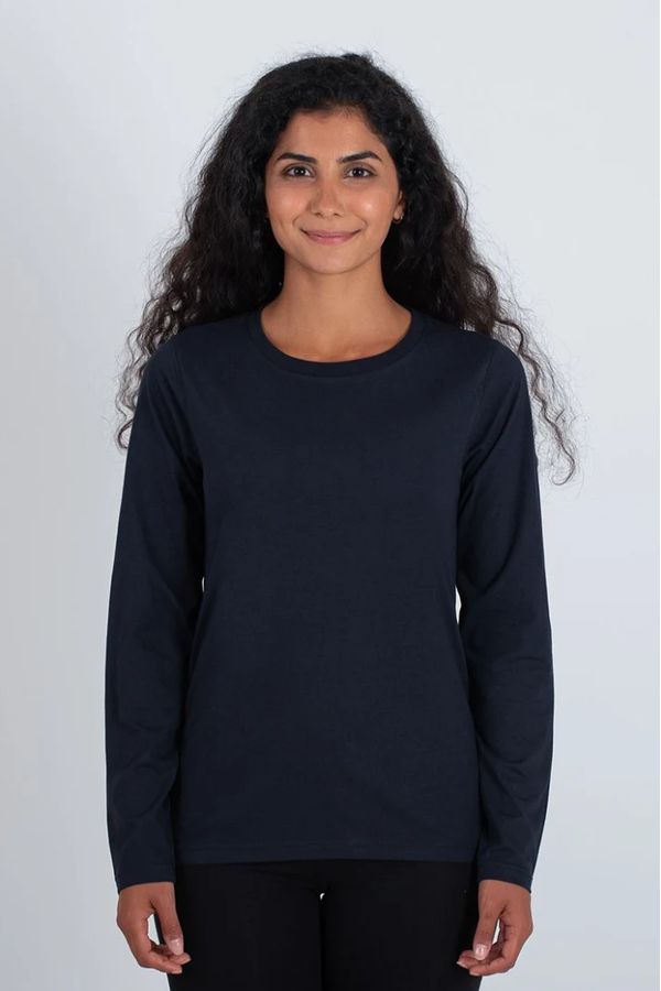 image of Plain Organic Cotton Long Sleeve T-Shirt in Navy Blue