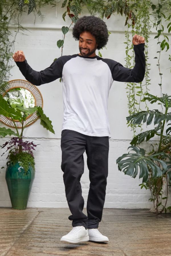 image of Plain Baseball Long Sleeve T-Shirt in White and Black