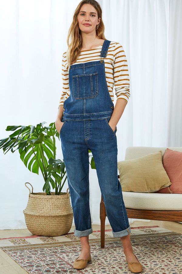 image of Organic Stretch Dungarees in Washed Indigo