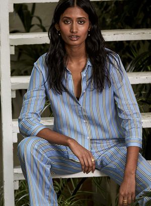 Frida Tencel Shirt in Blue Deck Stripe Print