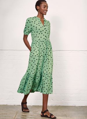 Linde Dress in Jade Polka Print