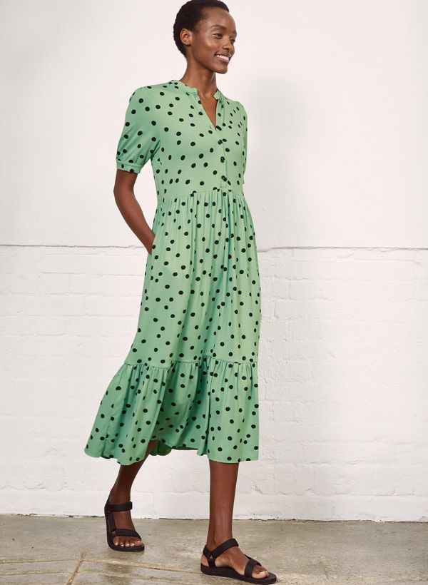 image of Linde Dress in Jade Polka Print