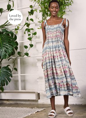 Aoife Dress with Ecovero in Pink and Blue Tie Dye Print