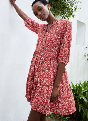 Calista Short Dress with Ecovero in Red Floral Print