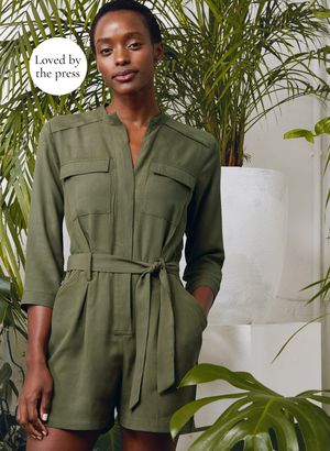 Priya Lyocell Playsuit in Light Khaki