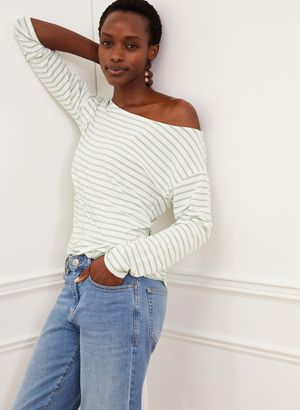 Jade Top with Ecovero in Pure White and Jade Stone Stripe