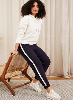Allegra Organic Track Pant in Classic Navy with Soft White