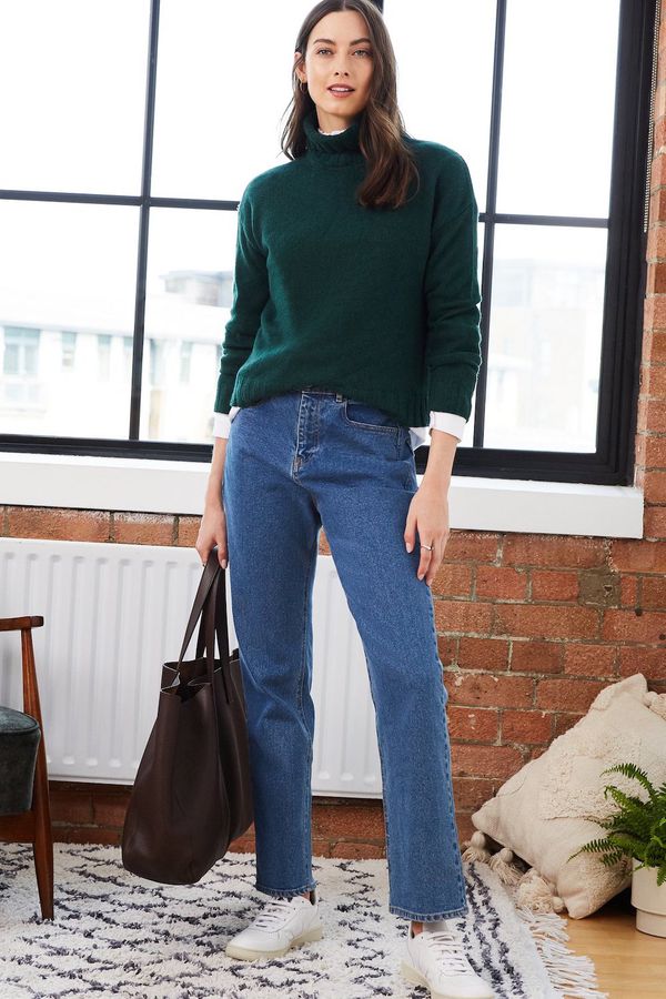 image of Darcy Eco Cashmere Roll Neck Jumper in Pine Green